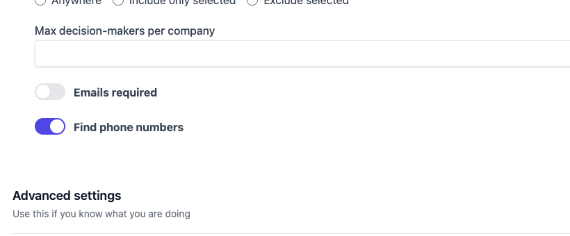 Persona settings showing the 'Find phone numbers' checkbox next to 'Email is required'